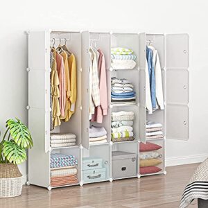 Aeitc Portable Wardrobe Closet Cube Storage Storage Organizer with Doors Bedroom Armoire Visibility Wardrobe (56"x18"x56", White)