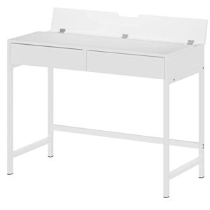 treocho computer desk, modern simple 40 inch white desk with 2 drawers, vanity desk, makeup table for home office, bedroom
