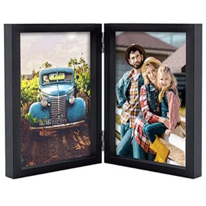 aevete 5x7 picture frames double hinged wood folding photo frames vertical with real glass front, black