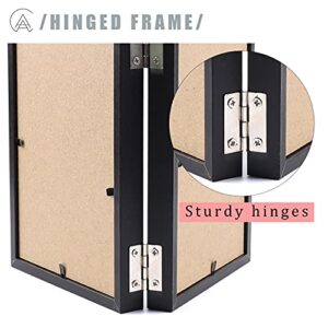 AEVETE 5x7 Picture Frames Double Hinged Wood Folding Photo Frames Vertical with Real Glass Front, Black
