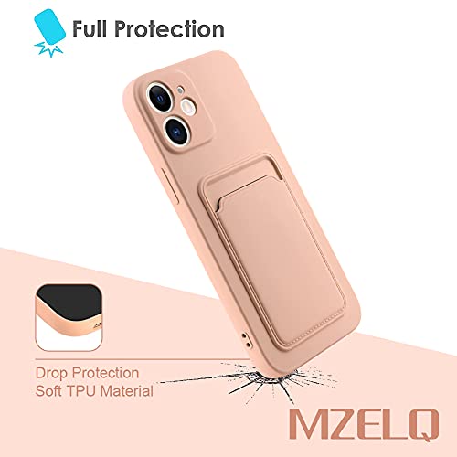 MZELQ Wallet Case for iPhone 12 (6.1 inch), Card Holder Camera Protection Cover for iPhone 12 + Screen Protector, Soft Slim Card Slot Case Compatible with iPhone 12 Phone Case -Pink
