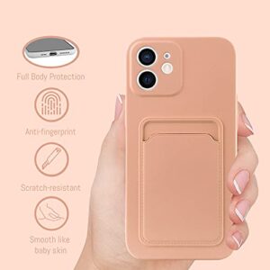 MZELQ Wallet Case for iPhone 12 (6.1 inch), Card Holder Camera Protection Cover for iPhone 12 + Screen Protector, Soft Slim Card Slot Case Compatible with iPhone 12 Phone Case -Pink