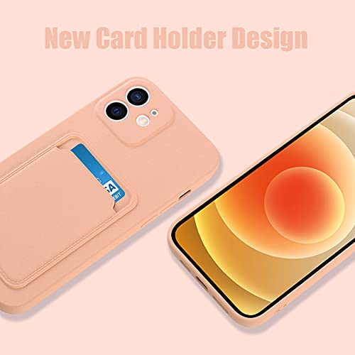 MZELQ Wallet Case for iPhone 12 (6.1 inch), Card Holder Camera Protection Cover for iPhone 12 + Screen Protector, Soft Slim Card Slot Case Compatible with iPhone 12 Phone Case -Pink