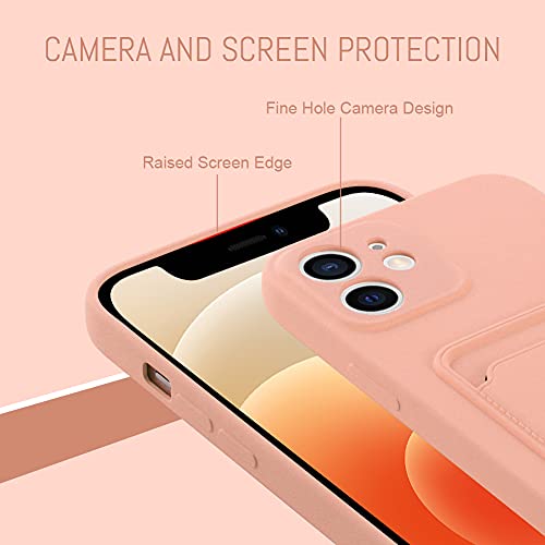 MZELQ Wallet Case for iPhone 12 (6.1 inch), Card Holder Camera Protection Cover for iPhone 12 + Screen Protector, Soft Slim Card Slot Case Compatible with iPhone 12 Phone Case -Pink