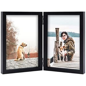 4x6 double picture frame wooden hinged photo frame definition glass stand vertically on desktop or tabletop black