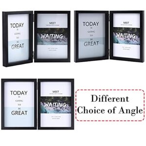 4x6 Double Picture Frame Wooden Hinged Photo Frame Definition Glass Stand Vertically on Desktop or Tabletop Black