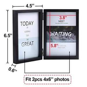 4x6 Double Picture Frame Wooden Hinged Photo Frame Definition Glass Stand Vertically on Desktop or Tabletop Black