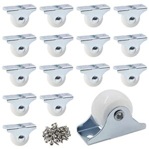 cionyce 20 pcs 1" caster wheels rigid non swivel fixed casters with metal top plate white hard plastic wheels for furniture, silver