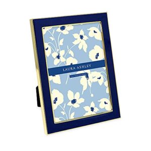 laura ashley 5x7 navy enamel picture frame, gold metal edge with easel, for countertop, counterspace, tabletop display, bookshelf, desk, wall décor, photo gallery (5x7, navy w/gold)