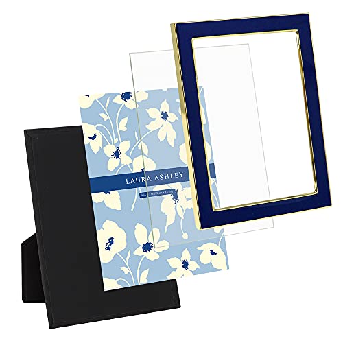 Laura Ashley 5x7 Navy Enamel Picture Frame, Gold Metal Edge with Easel, for Countertop, Counterspace, Tabletop Display, Bookshelf, Desk, Wall Décor, Photo Gallery (5x7, Navy W/Gold)