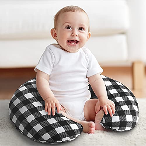 The Peanutshell Black & White Buffalo Plaid Nursing Pillow for Breastfeeding | Pillow & Nursing Pillow Cover for Baby Boys or Girls