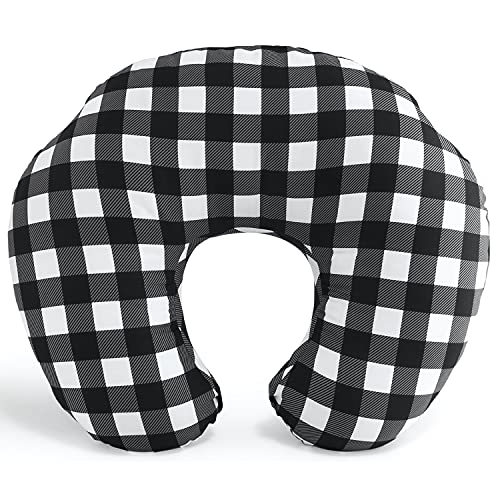 The Peanutshell Black & White Buffalo Plaid Nursing Pillow for Breastfeeding | Pillow & Nursing Pillow Cover for Baby Boys or Girls