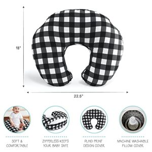 The Peanutshell Black & White Buffalo Plaid Nursing Pillow for Breastfeeding | Pillow & Nursing Pillow Cover for Baby Boys or Girls