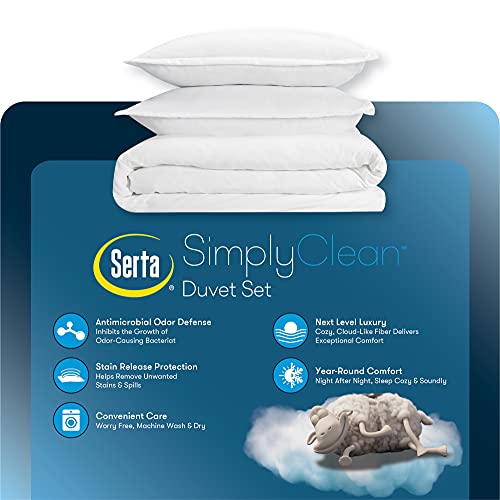 SERTA Simply Clean Ultra Soft Hypoallergenic Stain Resistant 3 Piece Solid Duvet Cover Set, Grey, Full/Queen