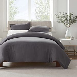serta simply clean ultra soft hypoallergenic stain resistant 3 piece solid duvet cover set, grey, full/queen