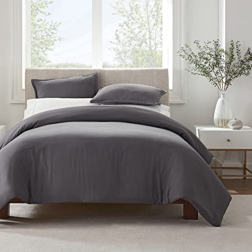 SERTA Simply Clean Ultra Soft Hypoallergenic Stain Resistant 3 Piece Solid Duvet Cover Set, Grey, Full/Queen