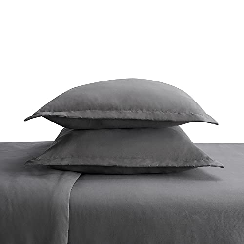 SERTA Simply Clean Ultra Soft Hypoallergenic Stain Resistant 3 Piece Solid Duvet Cover Set, Grey, Full/Queen