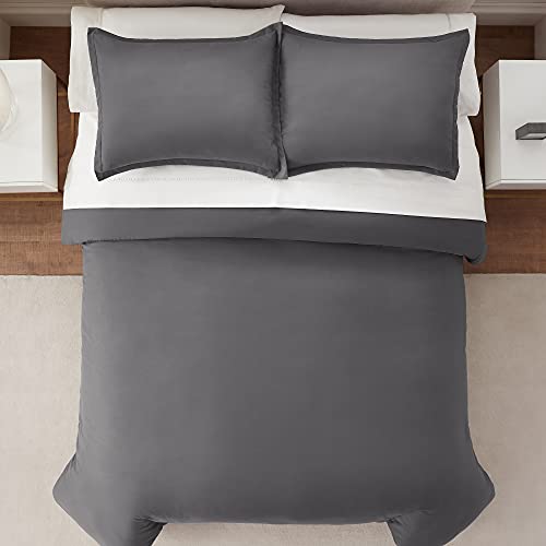 SERTA Simply Clean Ultra Soft Hypoallergenic Stain Resistant 3 Piece Solid Duvet Cover Set, Grey, Full/Queen