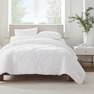 serta simply clean ultra soft 3 piece hypoallergenic stain resistant pleated duvet cover set, king, white