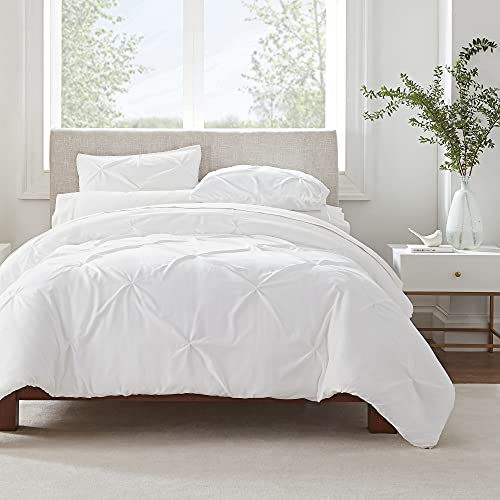 SERTA Simply Clean Ultra Soft 3 Piece Hypoallergenic Stain Resistant Pleated Duvet Cover Set, King, White