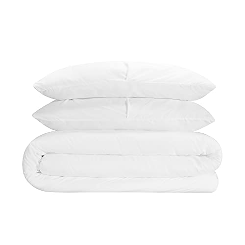 SERTA Simply Clean Ultra Soft 3 Piece Hypoallergenic Stain Resistant Pleated Duvet Cover Set, King, White