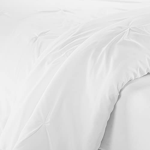 SERTA Simply Clean Ultra Soft 3 Piece Hypoallergenic Stain Resistant Pleated Duvet Cover Set, Full/Queen, White