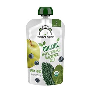 amazon brand - mama bear organic baby food, stage 2, apple, spinach, blueberry, kale, 4 ounce (pack of 12)