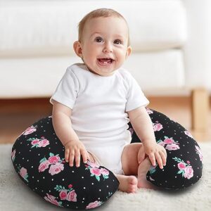 The Peanutshell Black Floral Nursing Pillow for Breastfeeding | Pillow & Nursing Pillow Cover for Baby Girls