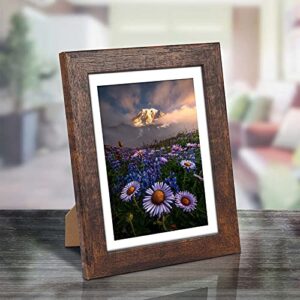 4x6 Picture Frame Set of 4, Display Photo 4x6 with Mat or 5x7 without Mat, Wooden Rustic Picture Frames for Tabletop or Wall Mounting, Brown