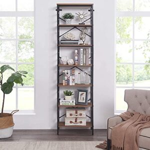 industrial open bookcase, vintage open bookshelf, multi-functional shelf unit 6-tier tall bookshelf storage display rack for home and office organizer collection