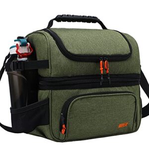 mier dual compartment lunch bag tote with shoulder strap for men and women insulated leakproof cooler bag, army green