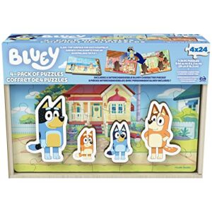 bluey 4-pack of wooden 24-piece puzzles with interchangeable pieces | bluey birthday party supplies | bluey party favors | bluey toys for kids ages 3+