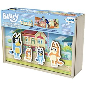 Bluey 4-Pack of Wooden 24-Piece Puzzles with Interchangeable Pieces | Bluey Birthday Party Supplies | Bluey Party Favors | Bluey Toys for Kids Ages 3+