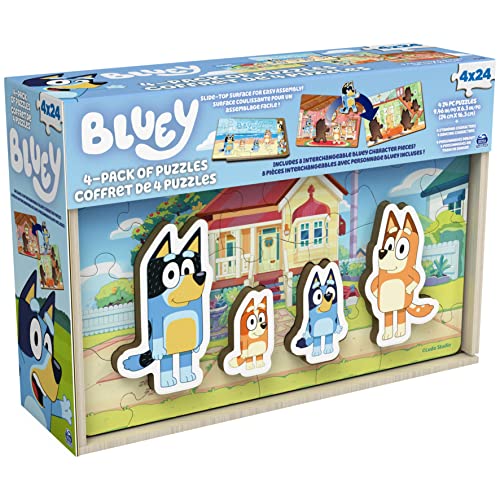 Bluey 4-Pack of Wooden 24-Piece Puzzles with Interchangeable Pieces | Bluey Birthday Party Supplies | Bluey Party Favors | Bluey Toys for Kids Ages 3+