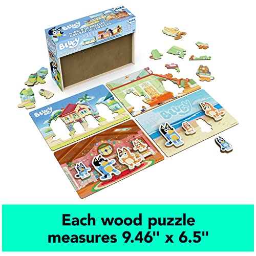 Bluey 4-Pack of Wooden 24-Piece Puzzles with Interchangeable Pieces | Bluey Birthday Party Supplies | Bluey Party Favors | Bluey Toys for Kids Ages 3+