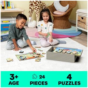 Bluey 4-Pack of Wooden 24-Piece Puzzles with Interchangeable Pieces | Bluey Birthday Party Supplies | Bluey Party Favors | Bluey Toys for Kids Ages 3+