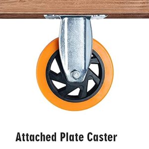 N/A 5 Inches Heavy Duty Polyurethane Caster Wheels Anti-Skid Swivel Casters Wheels with 360 Degree for Set of 4 Orange (2PCS Locking Swivel Casters 2PCS Fixed Caster Wheels), XP-06