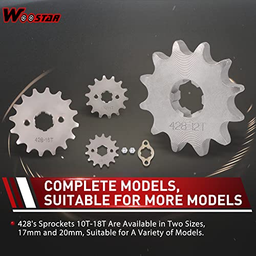 WOOSTAR Motorcycle 428-12T Front Sprocket 17mm for 50cc 70cc 90cc 110cc 125cc Dirt Pit Bike Mini Bike ATV 4 Wheeler Moped