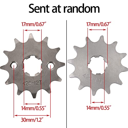 WOOSTAR Motorcycle 428-12T Front Sprocket 17mm for 50cc 70cc 90cc 110cc 125cc Dirt Pit Bike Mini Bike ATV 4 Wheeler Moped