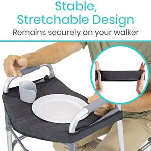 Vive Walker Tray for Folding, Standard Walkers (with Basket) - Universal Medical Supplies Equipment Attachment Table with Cup Holder - Durable Disability Rolling Accessories - for Seniors, Women, Men