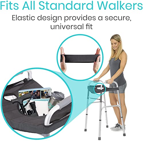 Vive Walker Tray for Folding, Standard Walkers (with Basket) - Universal Medical Supplies Equipment Attachment Table with Cup Holder - Durable Disability Rolling Accessories - for Seniors, Women, Men