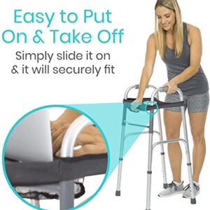 Vive Walker Tray for Folding, Standard Walkers (with Basket) - Universal Medical Supplies Equipment Attachment Table with Cup Holder - Durable Disability Rolling Accessories - for Seniors, Women, Men