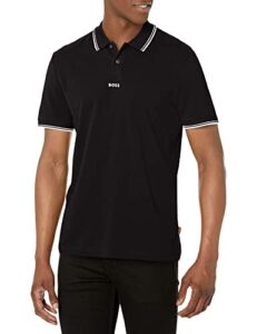 boss men's center logo pique cotton polo shirt, black tar, small