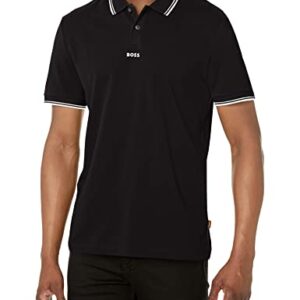 BOSS Men's Center Logo Pique Cotton Polo Shirt, Black Tar, Small