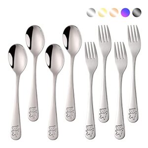 kids silverware set, poylim children's flatware,safe toddler utensils, 4 child forks and 4 child spoons