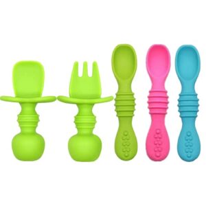 silicone baby spoons first stage, 5 pack baby led weaning supplies for 6+ months, toddler and baby spoons self feeding, baby feeding supplies with an ventilation choke barrier bpa free-baby gifts