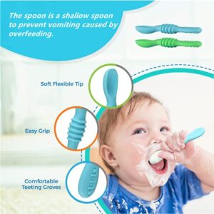 Silicone Baby Spoons First Stage, 5 Pack Baby Led Weaning Supplies for 6+ Months, Toddler and Baby Spoons Self Feeding, Baby Feeding Supplies with An Ventilation Choke Barrier BPA Free-Baby Gifts