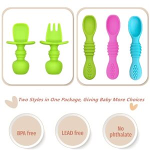 Silicone Baby Spoons First Stage, 5 Pack Baby Led Weaning Supplies for 6+ Months, Toddler and Baby Spoons Self Feeding, Baby Feeding Supplies with An Ventilation Choke Barrier BPA Free-Baby Gifts