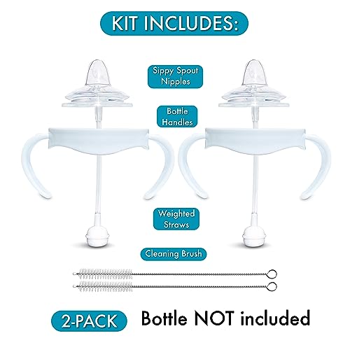 Sippy Cup Conversion Kit for Philips Avent Natural Baby Bottle | 2-Count | with Soft Silicone Sippy Spout Nipples, Weighted Any Angle Straw Ball, Bottle Handles and Straw Cleaning Brush (Sippy Spout)