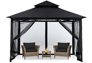 mastercanopy outdoor garden gazebo for patios with stable steel frame and netting walls (8x8,black)